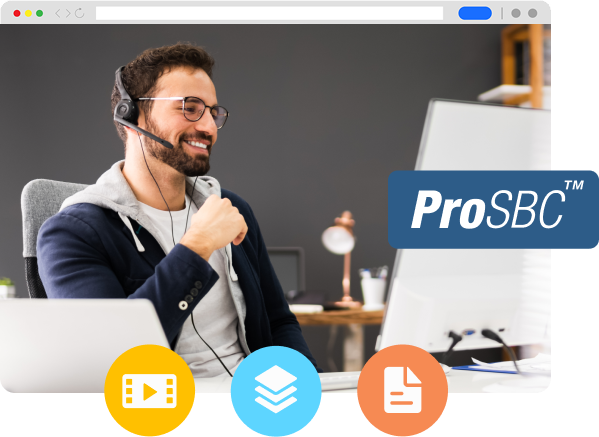 Online Training – With Live Q&A - Image A smiling man looking at his desktop monitor with the ProSBC logo.