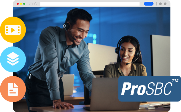 Private In-Person Training - Image Two smiling people looking at a laptop with the ProSBC logo.