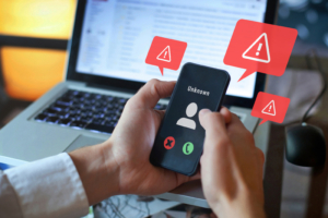 Fraud, scam or phishing with phone call, scammer calling with unknown number to fake identity or steal data. achieving FCC DNO compliance by blocking fraud calls