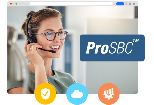 A smiling woman with a headset with the ProSBC logo.