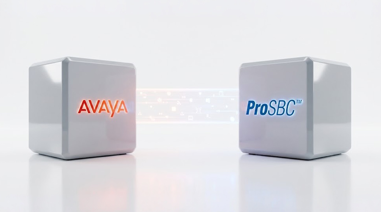 An Avaya SBCE device transferring configuration data to a ProSBC cube via a glowing beam, representing the migration process from Avaya Session Border Controller to ProSBC